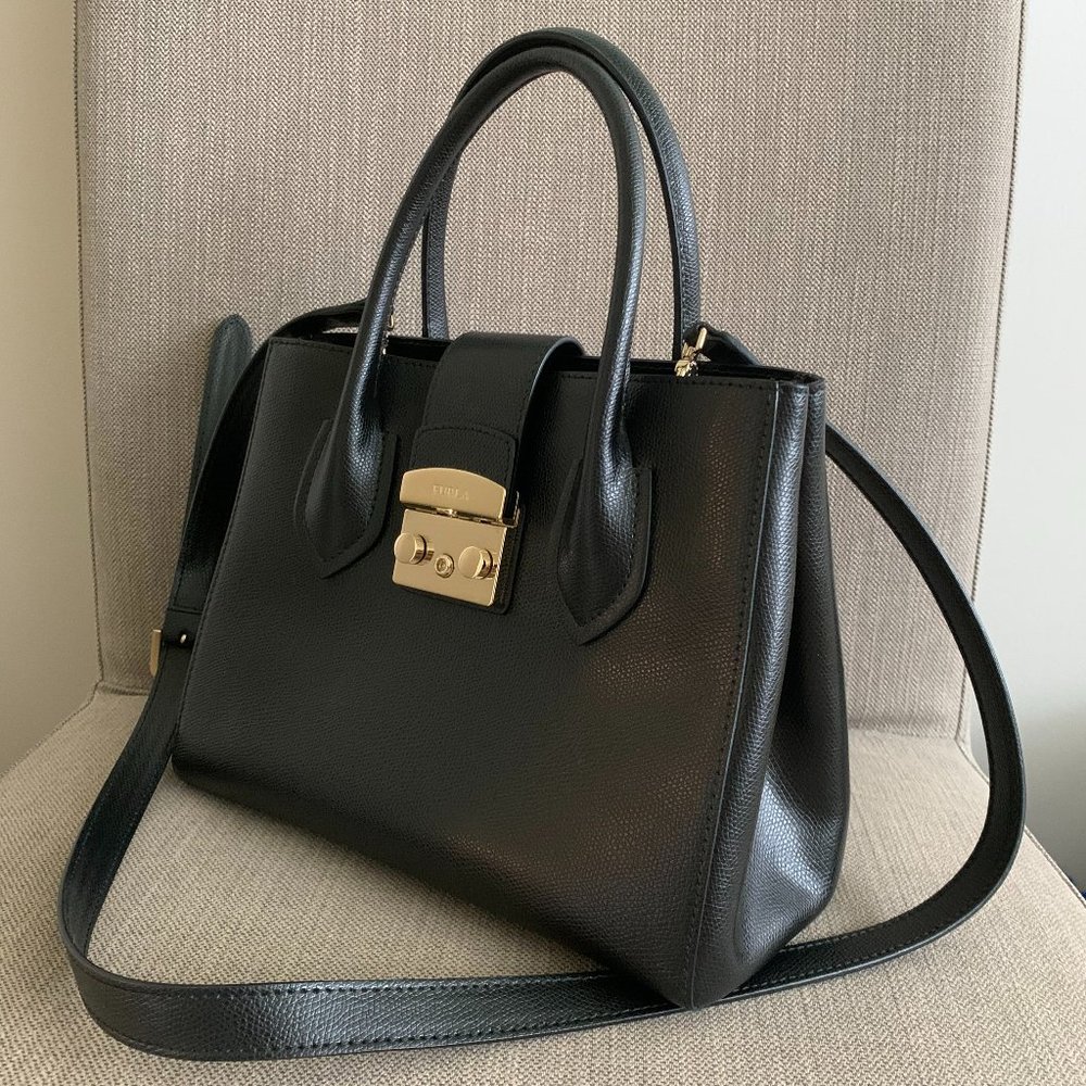 Furla Metropolis Small Black Onyx Leather Tote Bag